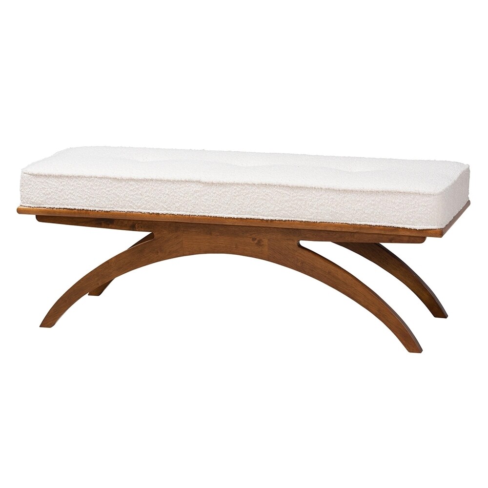 BAXTON STUDIO ORELLA JAPANDI CREAM BOUCLE FABRIC AND WALNUT BROWN FINISHED WOOD BENCH