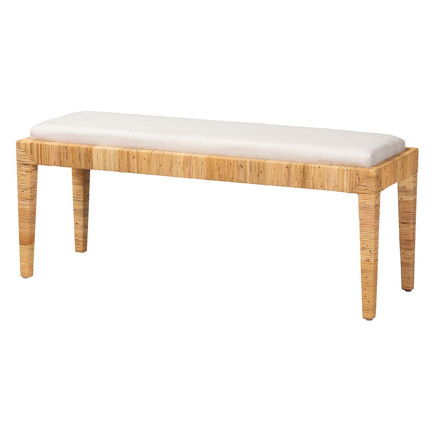 BALI & PARI SOFIA MODERN BOHEMIAN NATURAL BROWN RATTAN AND MAHOGANY WOOD BENCH