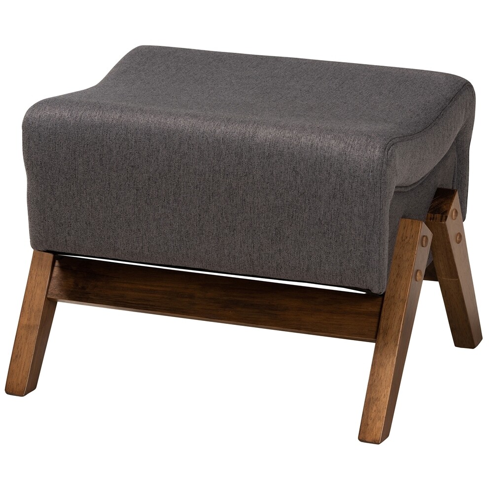BAXTON STUDIO HANSON MID-CENTURY MODERN DARK GREY FABRIC AND WALNUT BROWN FINISHED WOOD OTTOMAN