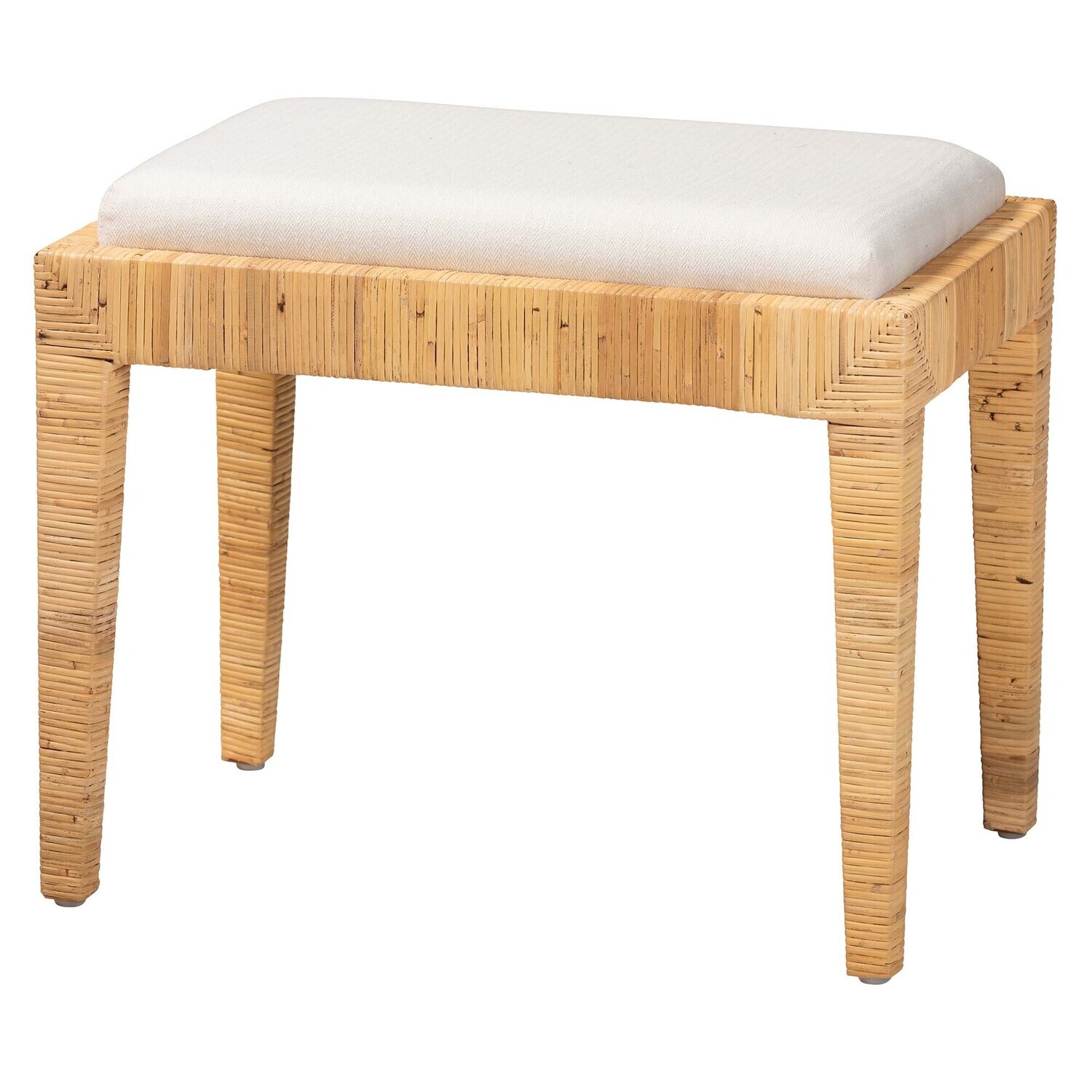 BALI & PARI SOFIA MODERN BOHEMIAN NATURAL BROWN RATTAN AND MAHOGANY WOOD OTTOMAN