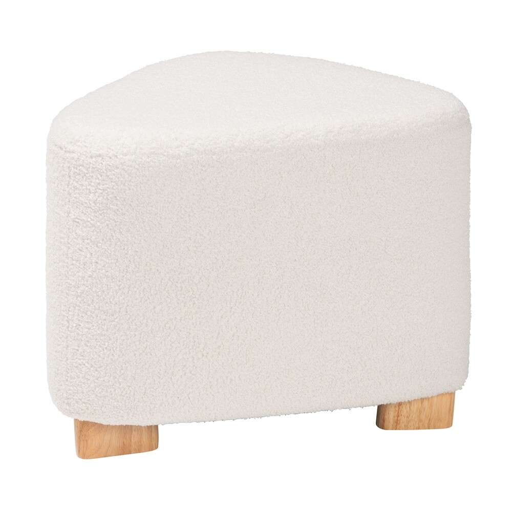 BAXTON STUDIO BRIELLE MODERN AND CONTEMPORARY IVORY BOUCLE UPHOLSTERED AND NATURAL BROWN FINISHED WOOD OTTOMAN