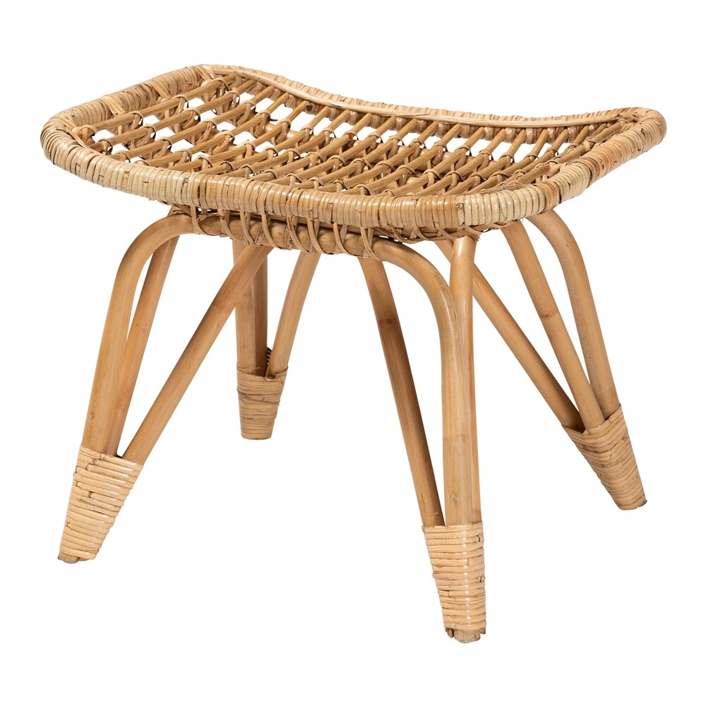 BALI & PARI EARVIN MODERN BOHEMIAN NATURAL BROWN RATTAN FOOTSTOOL