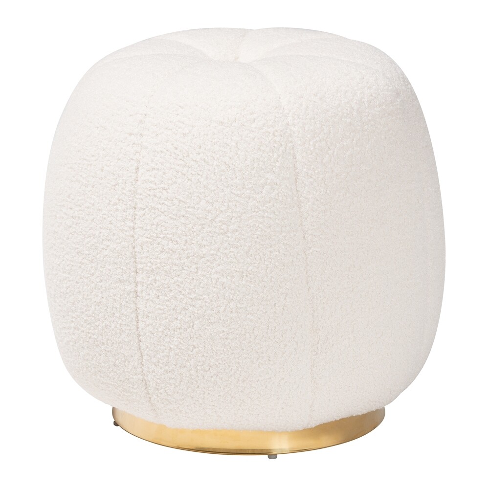 BAXTON STUDIO RAELYNN MODERN AND CONTEMPORARY IVORY BOUCLE UPHOLSTERED AND GOLD METAL OTTOMAN