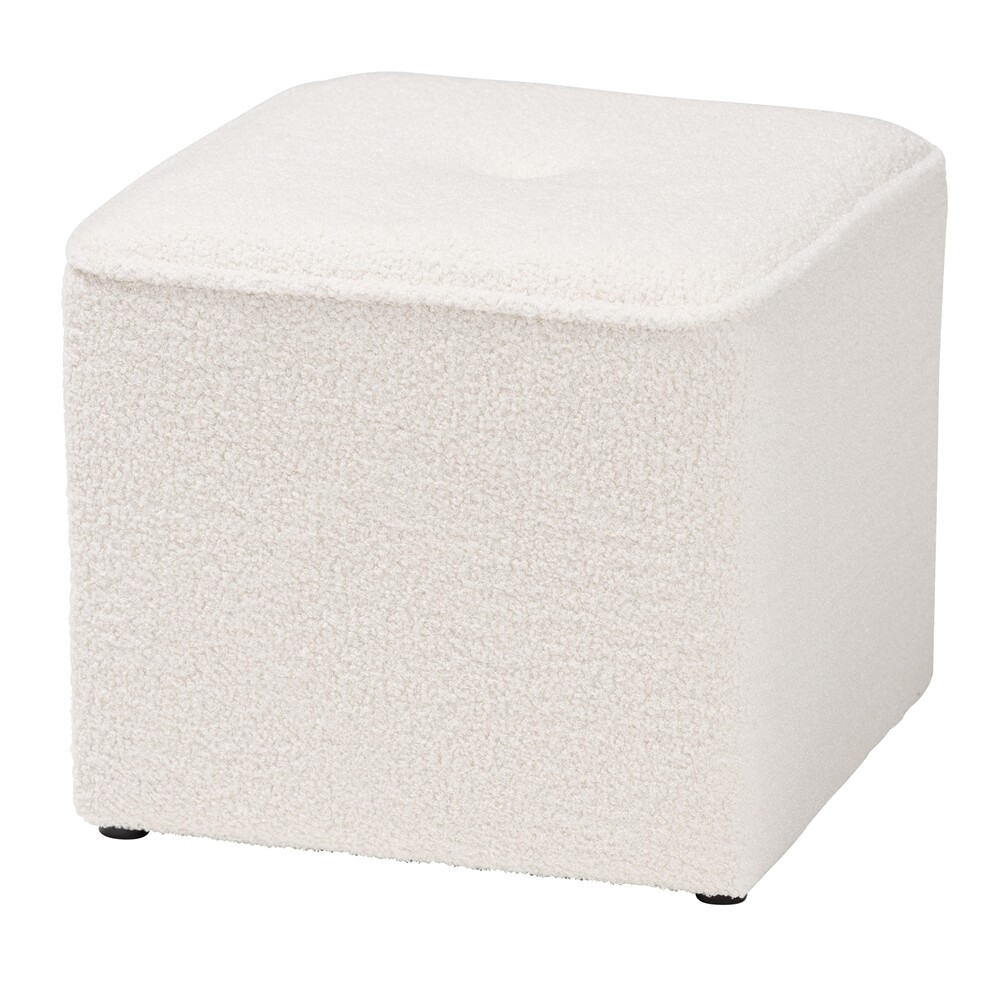 BAXTON STUDIO ISAIAH MODERN AND CONTEMPORARY IVORY BOUCLE UPHOLSTERED OTTOMAN