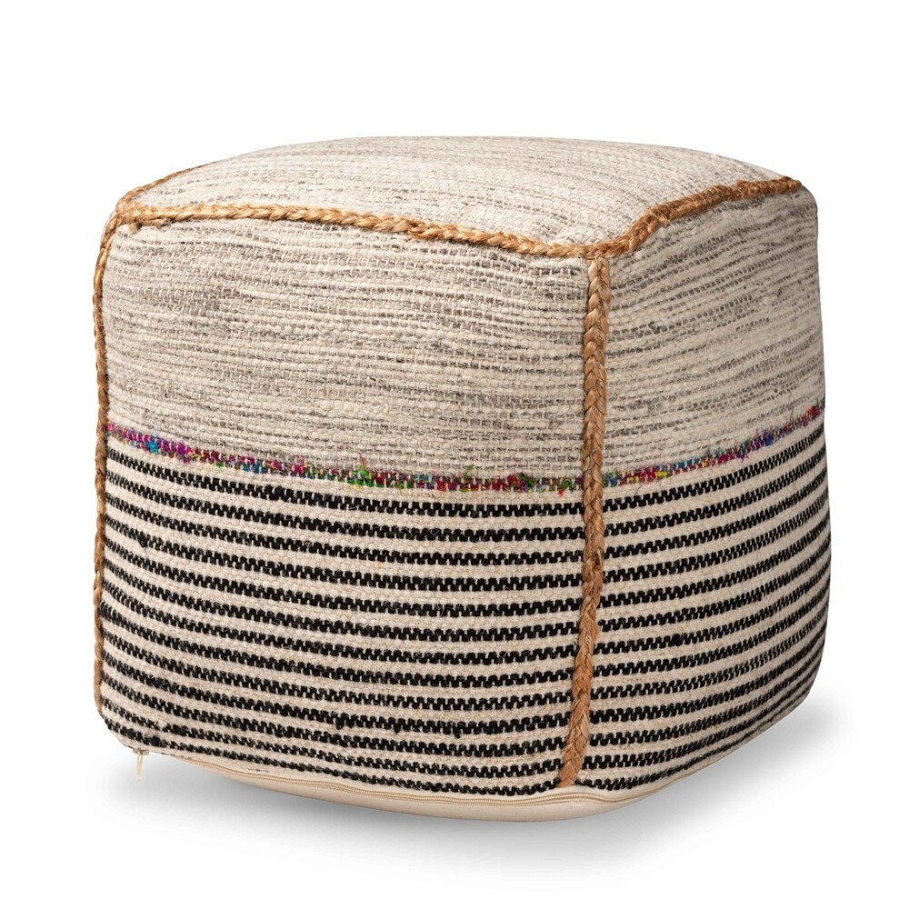BAXTON STUDIO ARTA MODERN AND CONTEMPORARY BOHEMIAN MULTI-COLORED HANDWOVEN WOOL BLEND POUF OTTOMAN