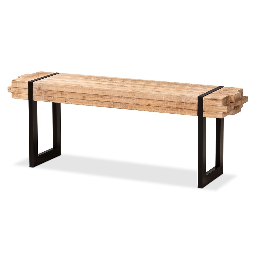 BAXTON STUDIO HENSON RUSTIC AND INDUSTRIAL NATURAL BROWN FINISHED WOOD AND BLACK FINISHED METAL BENCH