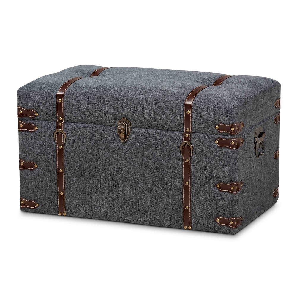 BAXTON STUDIO PALMA MODERN AND CONTEMPORARY TRANSITIONAL GREY FABRIC UPHOLSTERED STORAGE TRUNK OTTOMAN