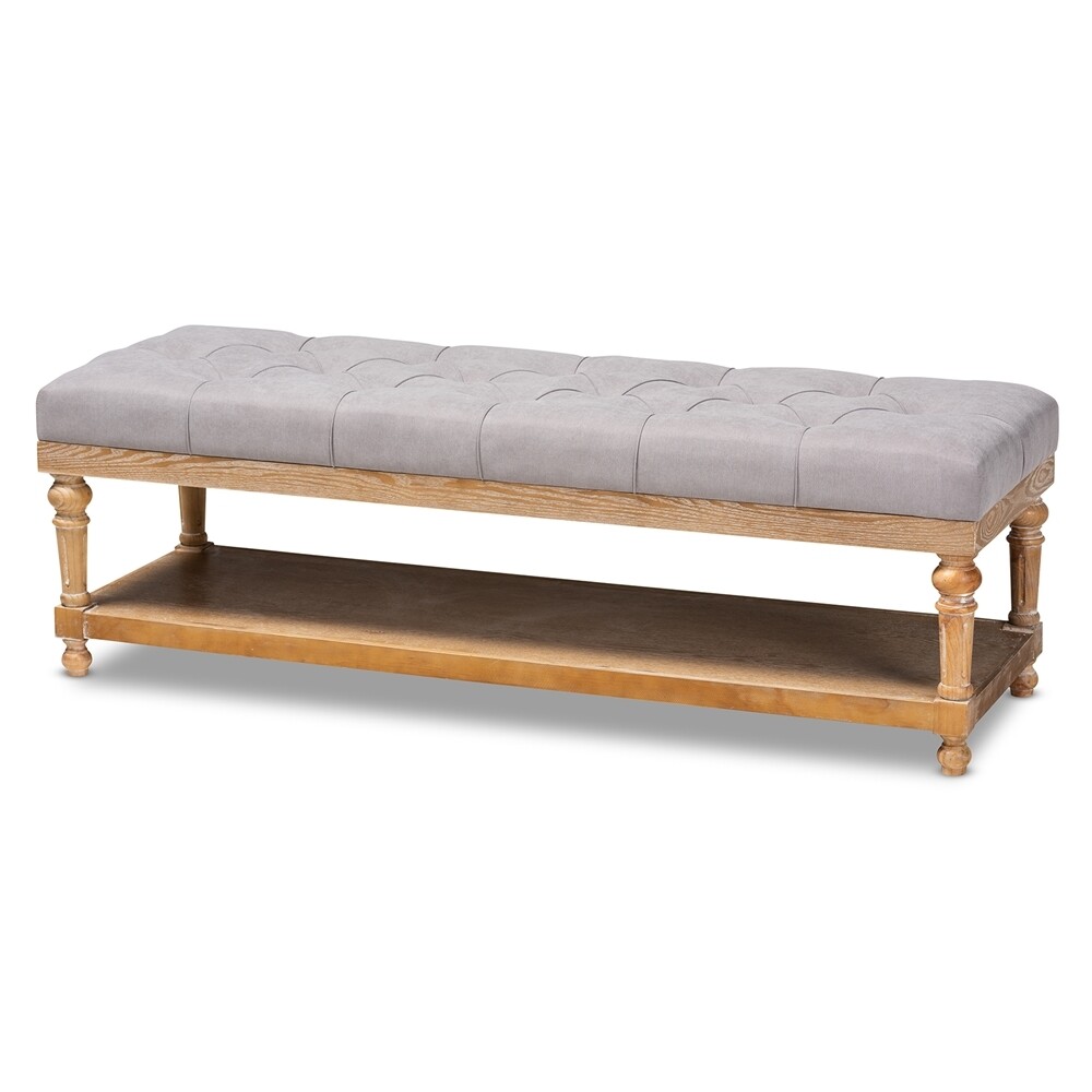 BAXTON STUDIO LINDA MODERN AND RUSTIC GREY LINEN FABRIC UPHOLSTERED AND GREYWASHED WOOD STORAGE BENCH