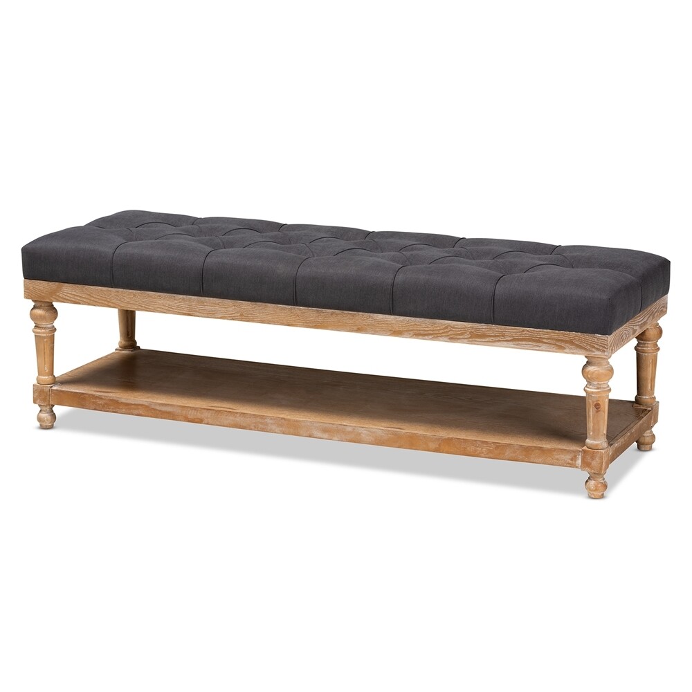 BAXTON STUDIO LINDA MODERN AND RUSTIC CHARCOAL LINEN FABRIC UPHOLSTERED AND GREYWASHED WOOD STORAGE BENCH