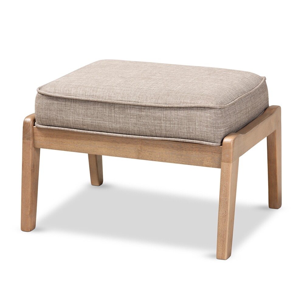 BAXTON STUDIO SIGRID MID-CENTURY MODERN LIGHT GREY FABRIC UPHOLSTERED ANTIQUE OAK FINISHED WOOD OTTOMAN