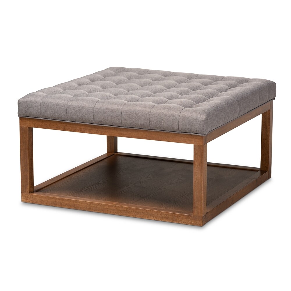 BAXTON STUDIO ALVERE MODERN AND CONTEMPORARY GREY FABRIC UPHOLSTERED WALNUT FINISHED COCKTAIL OTTOMAN