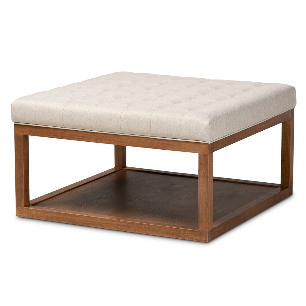 BAXTON STUDIO ALVERE MODERN AND CONTEMPORARY BEIGE FABRIC UPHOLSTERED WALNUT FINISHED COCKTAIL OTTOMAN