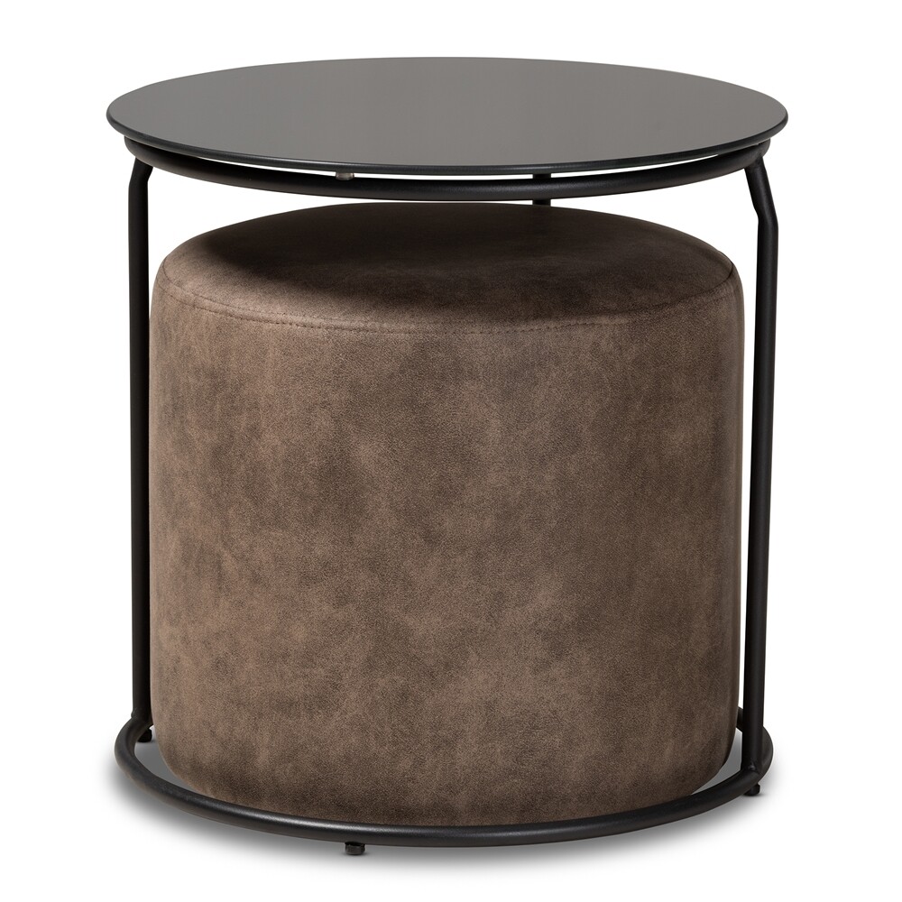 BAXTON STUDIO KIRA MODERN AND CONTEMPORARY BLACK WITH GREY AND BROWN 2-PIECE NESTING TABLE AND OTTOMAN SET