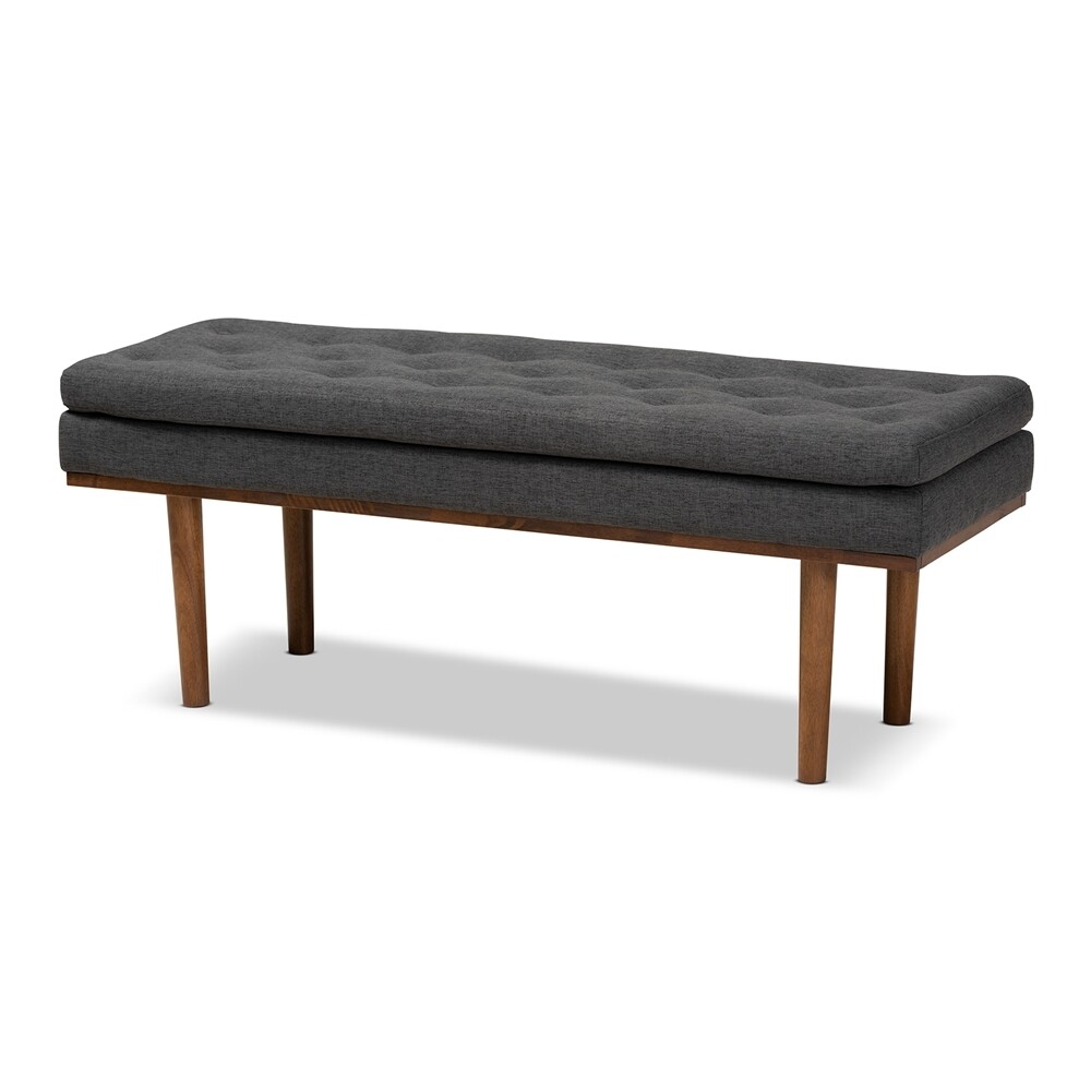 BAXTON STUDIO ARNE MID-CENTURY MODERN DARK GREY FABRIC UPHOLSTERED WALNUT FINISHED BENCH
