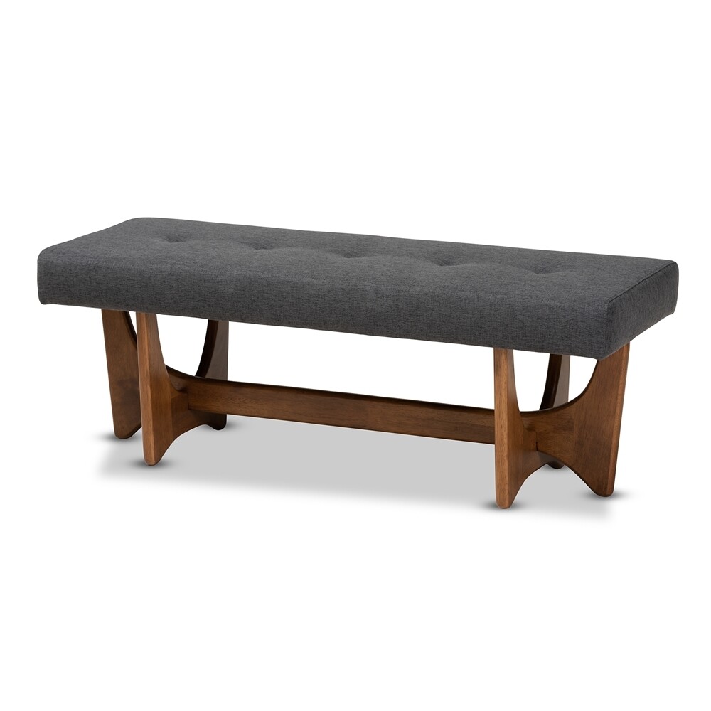 BAXTON STUDIO THEO MID-CENTURY MODERN DARK GREY FABRIC UPHOLSTERED WALNUT FINISHED BENCH