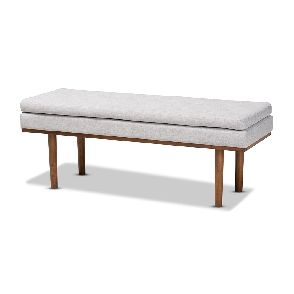 BAXTON STUDIO ARNE MID-CENTURY MODERN GREYISH BEIGE FABRIC UPHOLSTERED WALNUT FINISHED BENCH