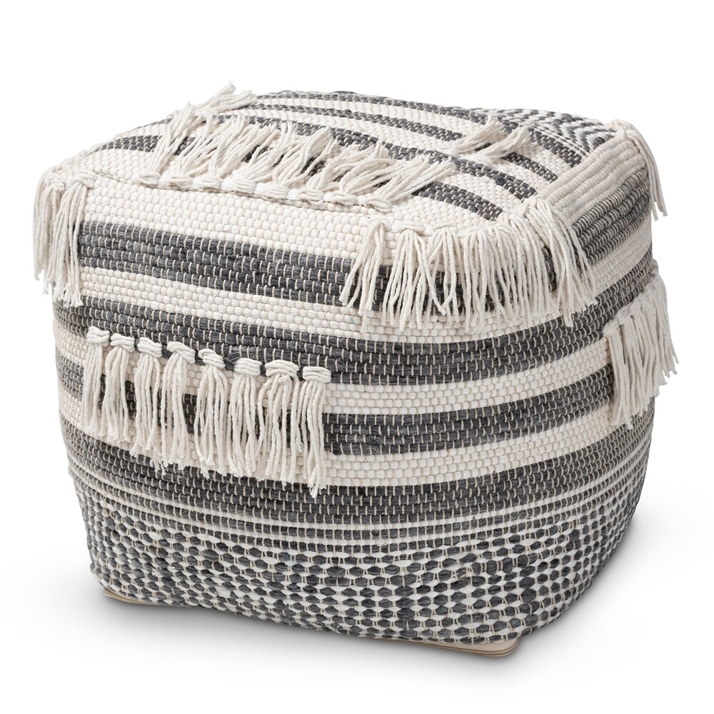 BAXTON STUDIO KIRBY MOROCCAN INSPIRED GREY AND IVORY HANDWOVEN COTTON POUF OTTOMAN

Item #: Kirby-Ivory/Grey-Pouf