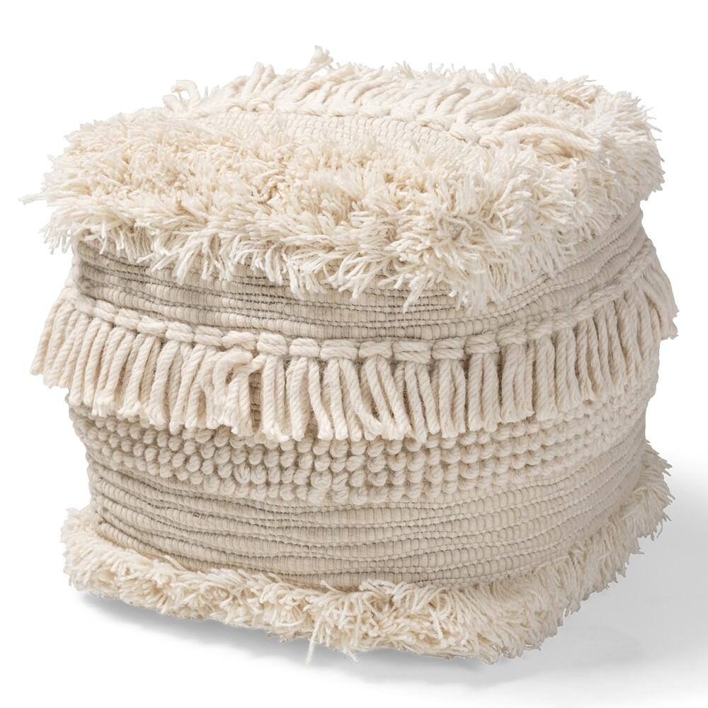 BAXTON STUDIO BARTOW MOROCCAN INSPIRED BEIGE HANDWOVEN COTTON POUF OTTOMAN