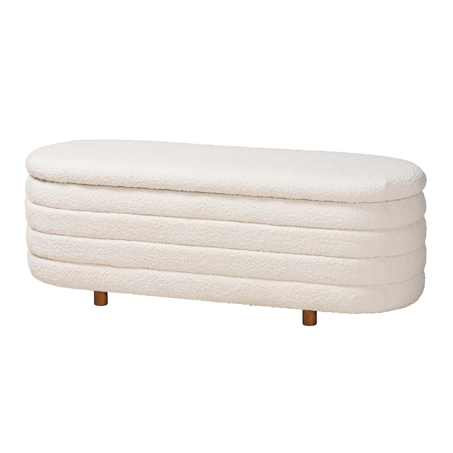 BAXTON STUDIO BETIANA MODERN JAPANDI CREAM BOUCLE FABRIC AND WALNUT BROWN FINISHED WOOD STORAGE BENCH