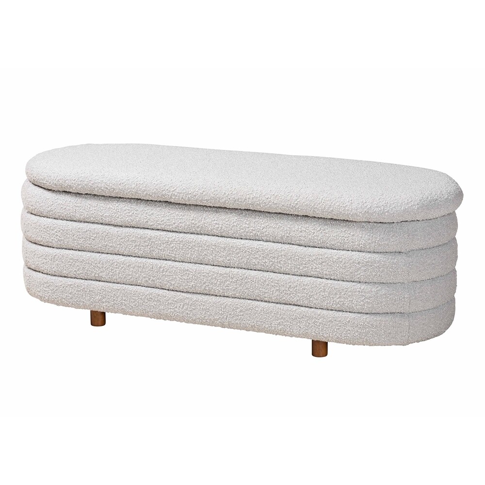 BAXTON STUDIO BETIANA MODERN JAPANDI LIGHT GREY BOUCLE FABRIC AND WALNUT BROWN FINISHED WOOD STORAGE BENCH