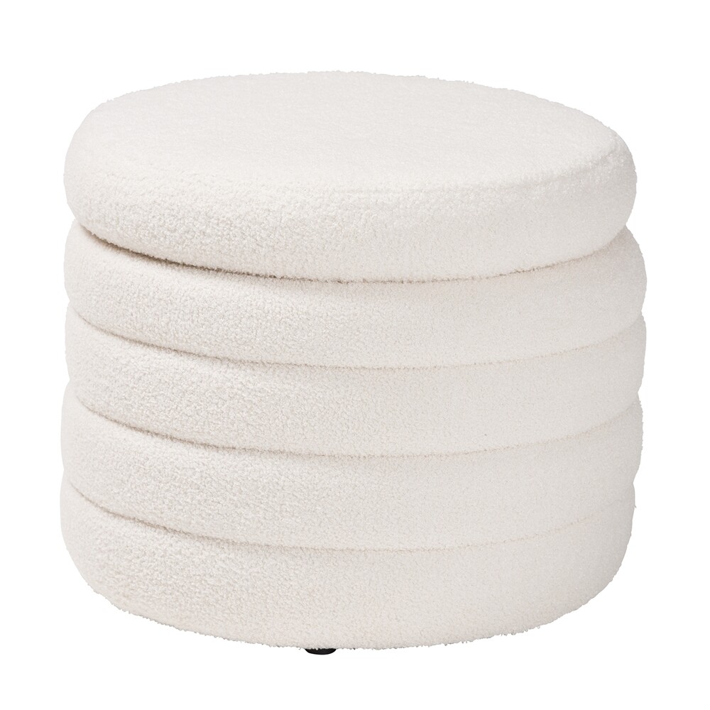BAXTON STUDIO TABITHA MODERN AND CONTEMPORARY IVORY BOUCLE UPHOLSTERED STORAGE OTTOMAN