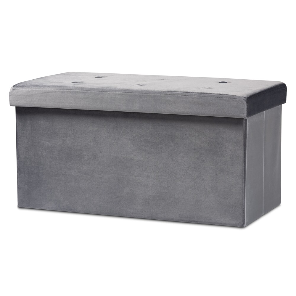 BAXTON STUDIO CASTEL MODERN AND CONTEMPORARY CHARCOAL VELVET FABRIC UPHOLSTERED WOOD STORAGE OTTOMAN