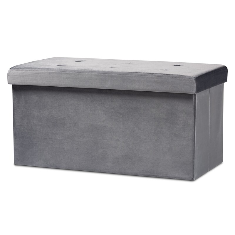 BAXTON STUDIO CASTEL MODERN AND CONTEMPORARY CHARCOAL VELVET FABRIC UPHOLSTERED WOOD STORAGE OTTOMAN