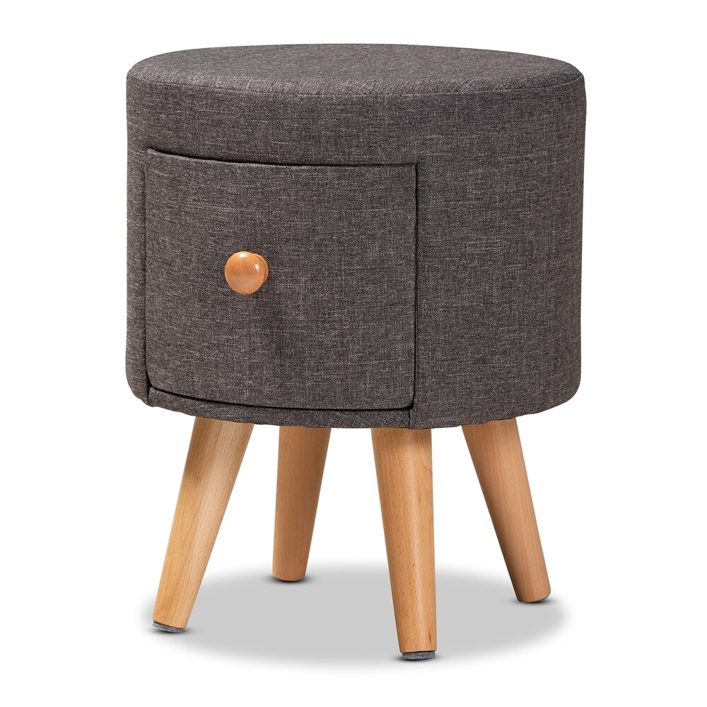 BAXTON STUDIO ROCCO MODERN TRANSITIONAL DARK GREY FABRIC UPHOLSTERED AND OAK BROWN FINISHED WOOD 1-DRAWER OTTOMAN STOOL