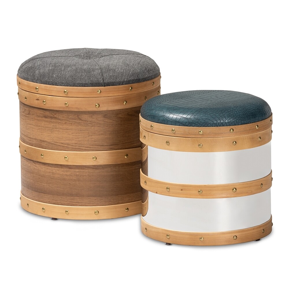 BAXTON STUDIO CALEB MODERN AND CONTEMPORARY GLAM GREY FABRIC AND BLUE ALLIGATOR FAUX LEATHER UPHOLSTERED 2-PIECE WOOD AND METAL STORAGE OTTOMAN SET

BAXTON STUDIO CALEB MODERN AND CONTEMPORARY GLAM GR