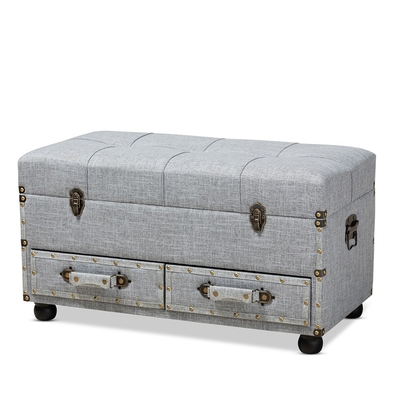 BAXTON STUDIO FLYNN MODERN TRANSITIONAL GREY FABRIC UPHOLSTERED 2-DRAWER STORAGE TRUNK OTTOMAN