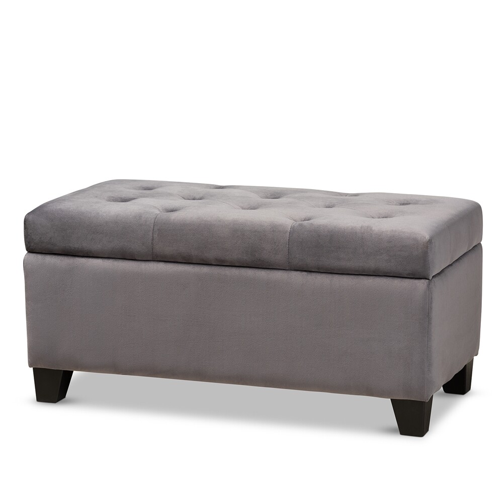 BAXTON STUDIO MICHAELA MODERN AND CONTEMPORARY GREY VELVET FABRIC UPHOLSTERED STORAGE OTTOMAN