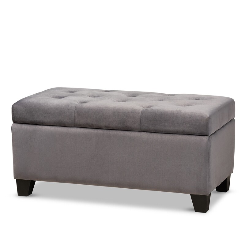 BAXTON STUDIO MICHAELA MODERN AND CONTEMPORARY GREY VELVET FABRIC UPHOLSTERED STORAGE OTTOMAN