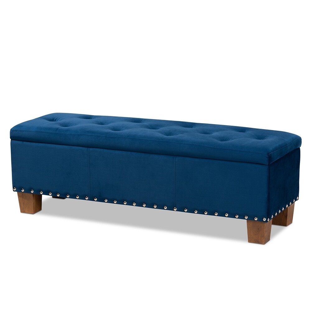 BAXTON STUDIO HANNAH MODERN AND CONTEMPORARY NAVY BLUE VELVET FABRIC UPHOLSTERED BUTTON-TUFTED STORAGE OTTOMAN BENCH