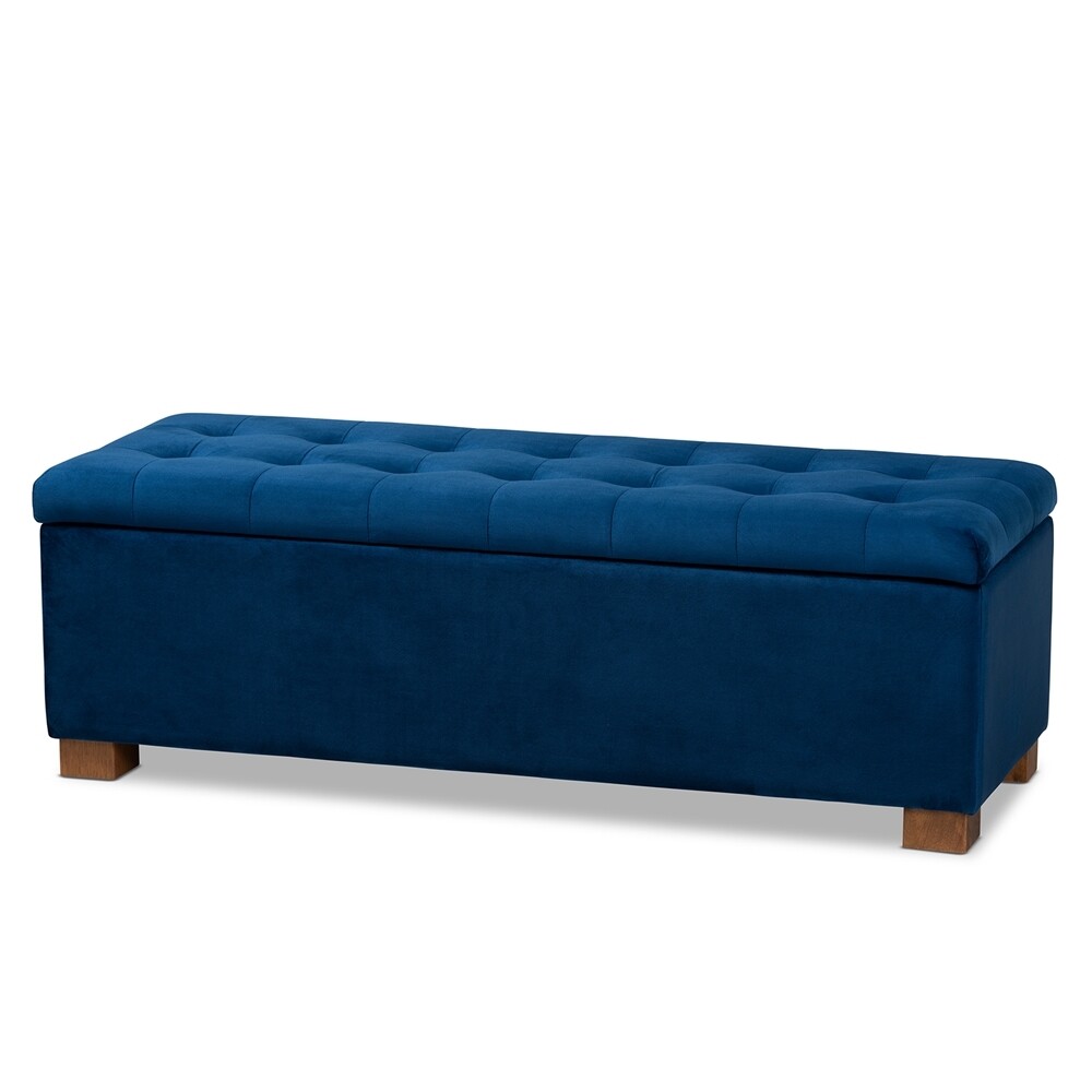 BAXTON STUDIO ROANOKE MODERN AND CONTEMPORARY NAVY BLUE VELVET FABRIC UPHOLSTERED GRID-TUFTED STORAGE OTTOMAN BENCH