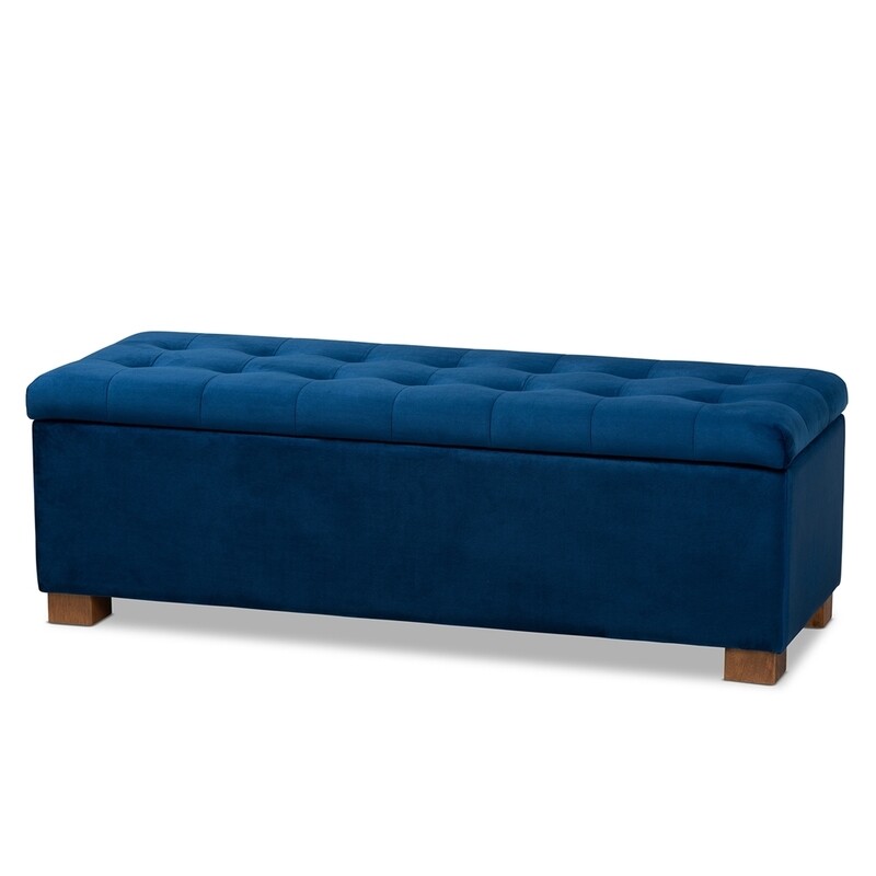 BAXTON STUDIO ROANOKE MODERN AND CONTEMPORARY NAVY BLUE VELVET FABRIC UPHOLSTERED GRID-TUFTED STORAGE OTTOMAN BENCH