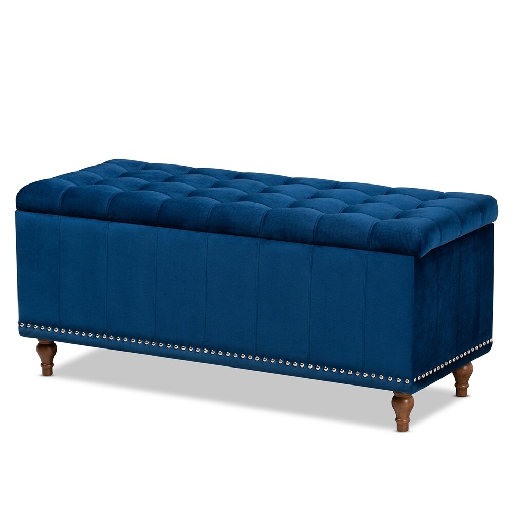 BAXTON STUDIO KAYLEE MODERN AND CONTEMPORARY NAVY BLUE VELVET FABRIC UPHOLSTERED BUTTON-TUFTED STORAGE OTTOMAN BENCH