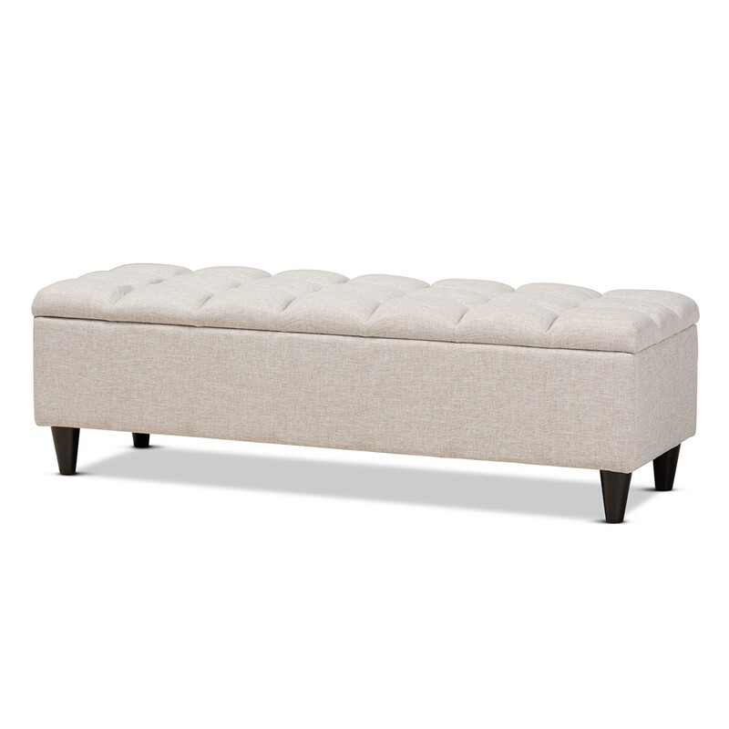 BAXTON STUDIO BRETTE MID-CENTURY MODERN LIGHT BLUE FABRIC UPHOLSTERED DARK BROWN FINISHED WOOD STORAGE BENCH OTTOMAN