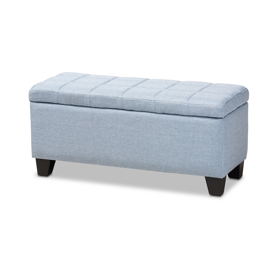 BAXTON STUDIO FERA MODERN AND CONTEMPORARY LIGHT BLUE FABRIC UPHOLSTERED STORAGE OTTOMAN
