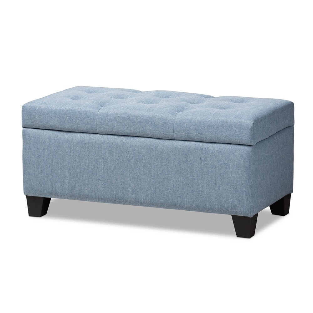 BAXTON STUDIO MICHAELA MODERN AND CONTEMPORARY LIGHT BLUE FABRIC UPHOLSTERED STORAGE OTTOMAN