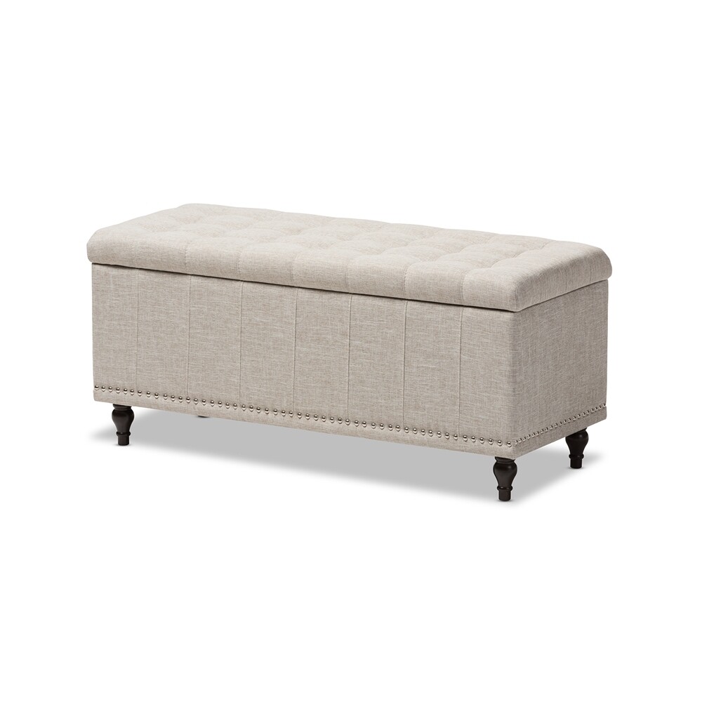BAXTON STUDIO KAYLEE MODERN CLASSIC BEIGE FABRIC UPHOLSTERED BUTTON-TUFTING STORAGE OTTOMAN BENCH