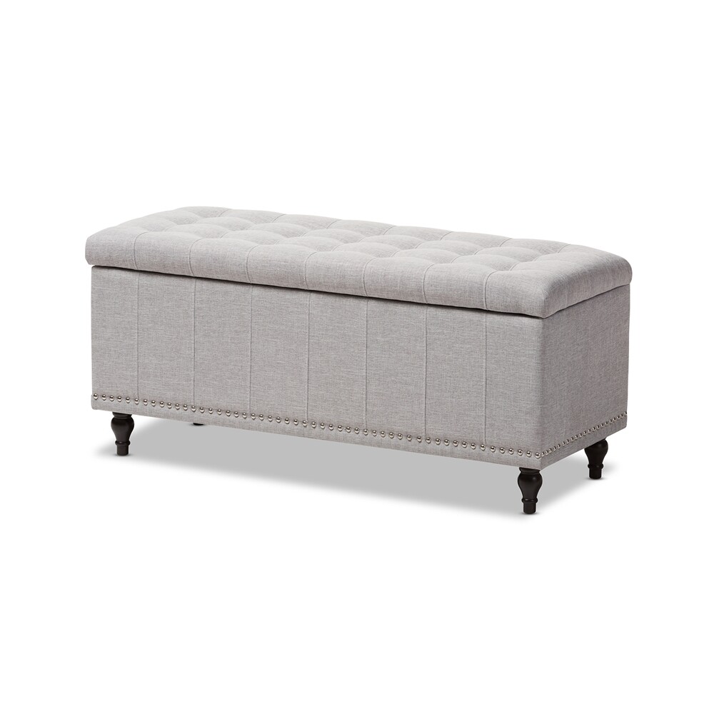 BAXTON STUDIO KAYLEE MODERN CLASSIC GRAYISH BEIGE FABRIC UPHOLSTERED BUTTON-TUFTING STORAGE OTTOMAN BENCH