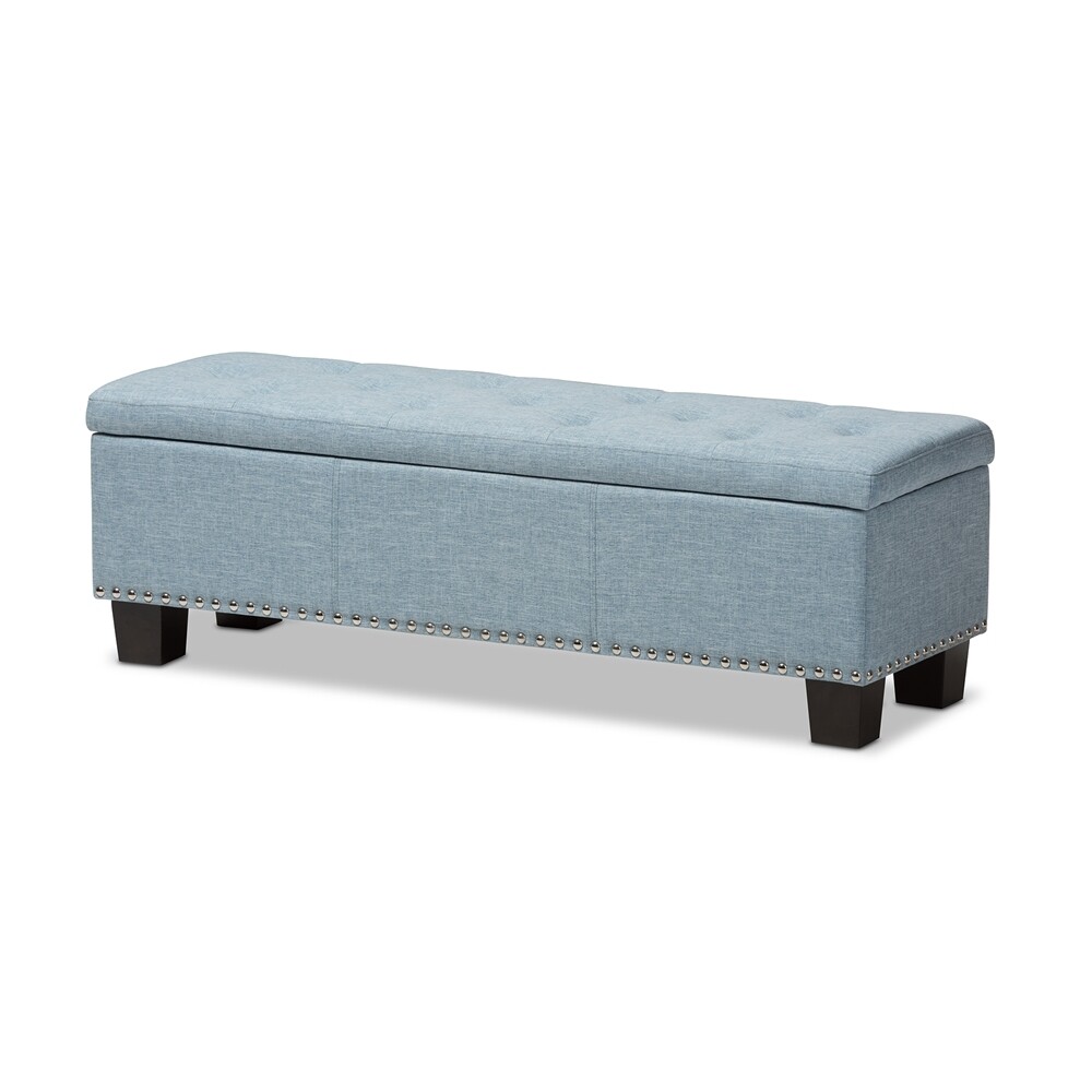 BAXTON STUDIO HANNAH MODERN AND CONTEMPORARY LIGHT BLUE FABRIC UPHOLSTERED BUTTON-TUFTING STORAGE OTTOMAN BENCH