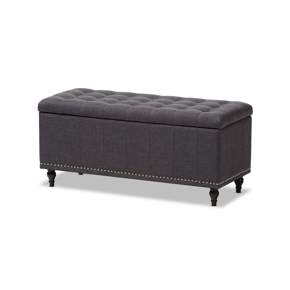 BAXTON STUDIO KAYLEE MODERN CLASSIC DARK GREY FABRIC UPHOLSTERED BUTTON-TUFTING STORAGE OTTOMAN BENCH