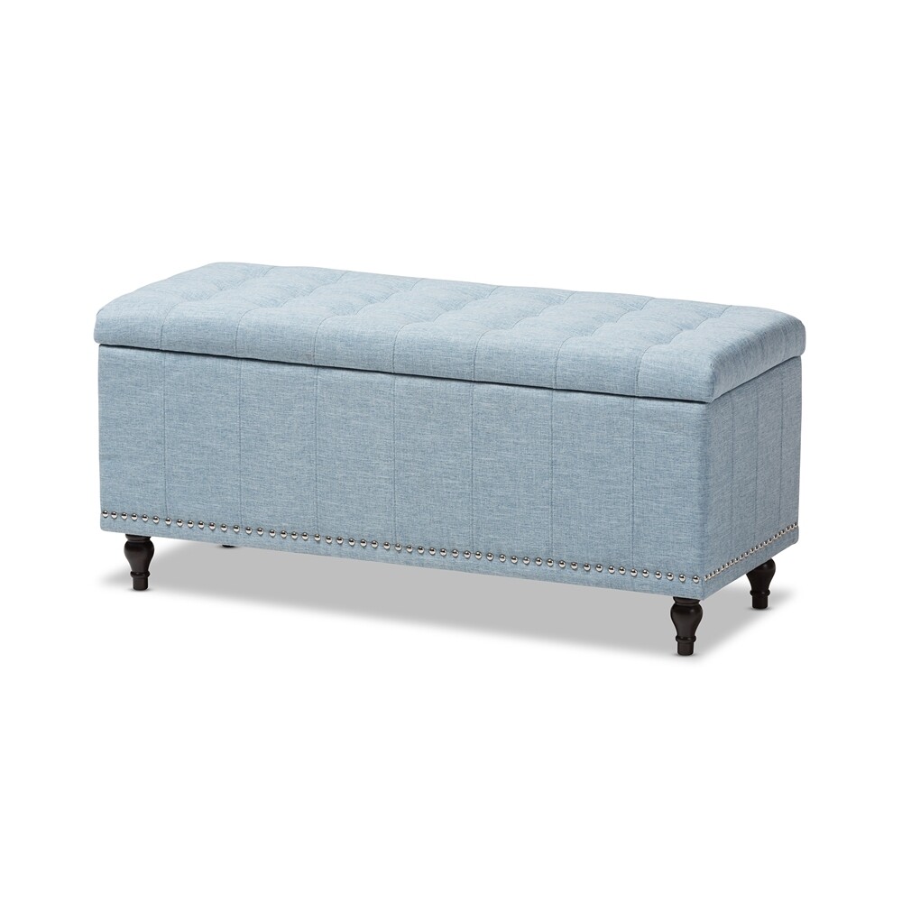BAXTON STUDIO KAYLEE MODERN CLASSIC LIGHT BLUE FABRIC UPHOLSTERED BUTTON-TUFTING STORAGE OTTOMAN BENCH