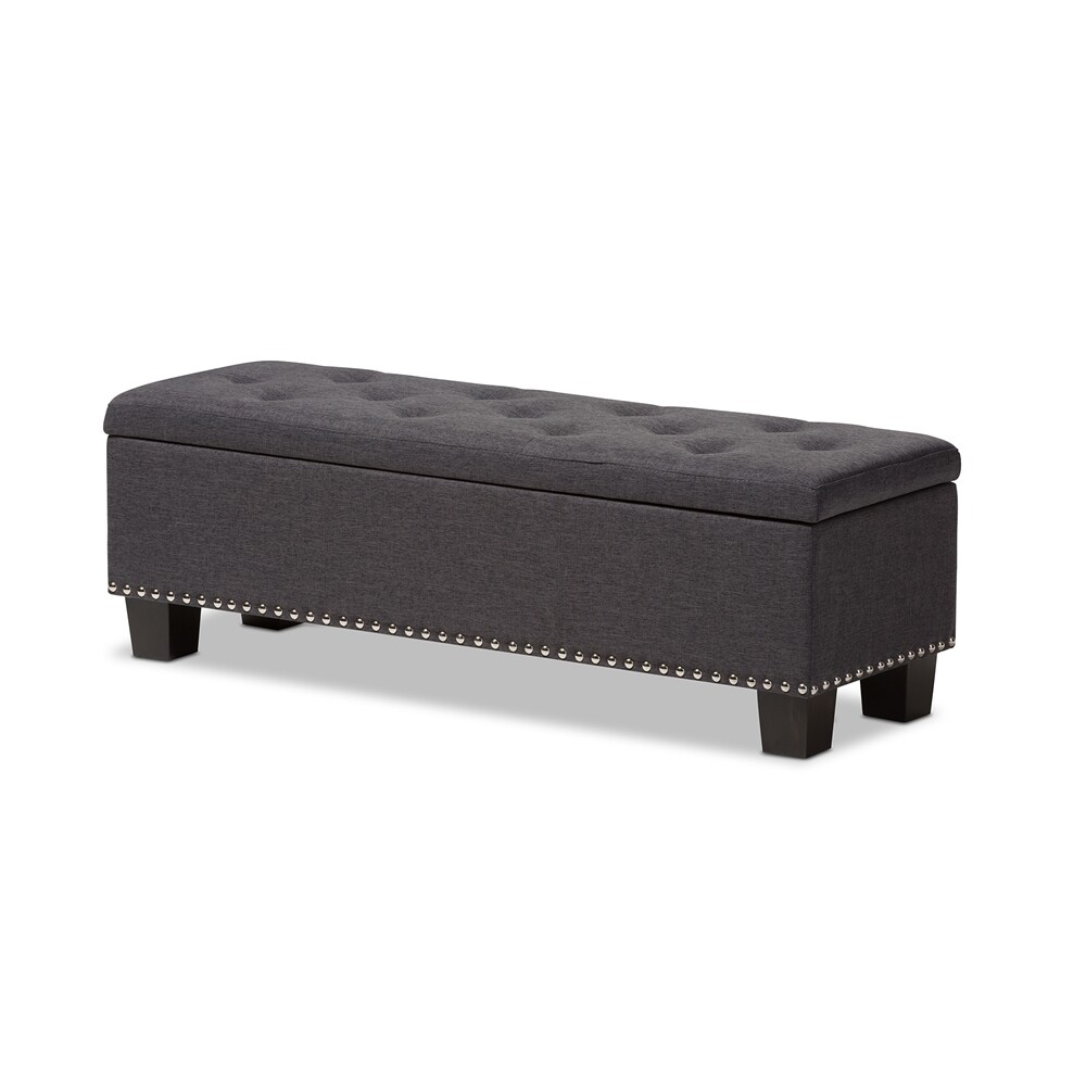 BAXTON STUDIO HANNAH MODERN AND CONTEMPORARY DARK GREY FABRIC UPHOLSTERED BUTTON-TUFTING STORAGE OTTOMAN BENCH