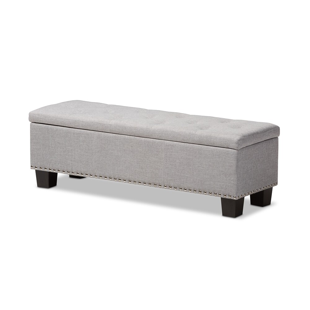 BAXTON STUDIO HANNAH MODERN AND CONTEMPORARY GRAYISH BEIGE FABRIC UPHOLSTERED BUTTON-TUFTING STORAGE OTTOMAN BENCH