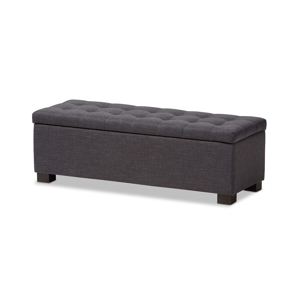 BAXTON STUDIO ROANOKE MODERN AND CONTEMPORARY DARK GREY FABRIC UPHOLSTERED GRID-TUFTING STORAGE OTTOMAN BENCH