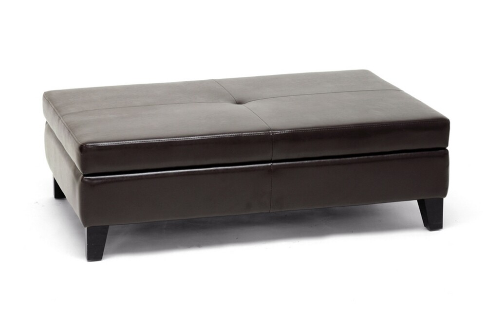 BAXTON STUDIO SANDUSKY DARK BROWN FULL LEATHER COCKTAIL OTTOMAN