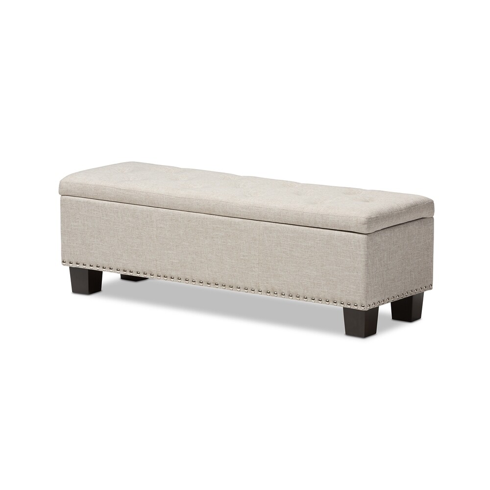 BAXTON STUDIO HANNAH MODERN AND CONTEMPORARY BEIGE FABRIC UPHOLSTERED BUTTON-TUFTING STORAGE OTTOMAN BENCH