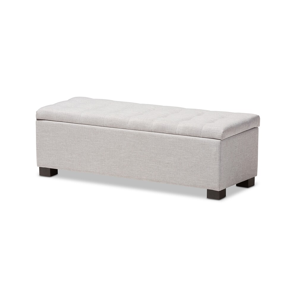 BAXTON STUDIO ROANOKE MODERN AND CONTEMPORARY GRAYISH BEIGE FABRIC UPHOLSTERED GRID-TUFTING STORAGE OTTOMAN BENCH